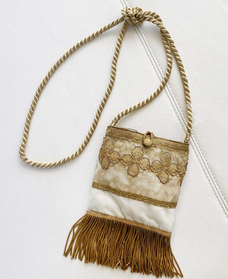 Gold lace on cream long strap